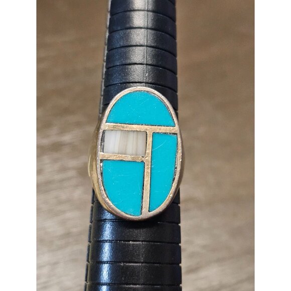 Vintage Sterling Silver Navajo Native American Natural Turquoise Ring Size 12 - Picture 1 of 5